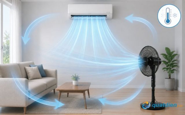 Kết hợp quạt với điều hòa để làm mát nhanh hơn