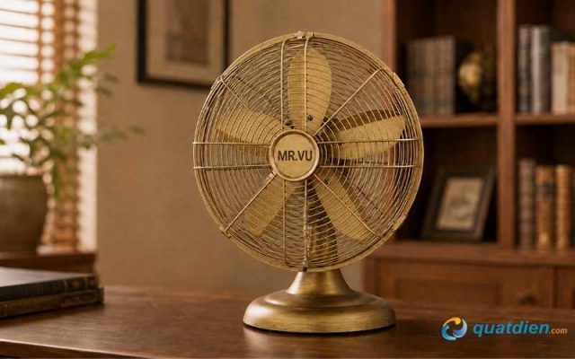 Quạt bàn MEMORY màu vàng đồng mang phong cách cổ điển sang trọng