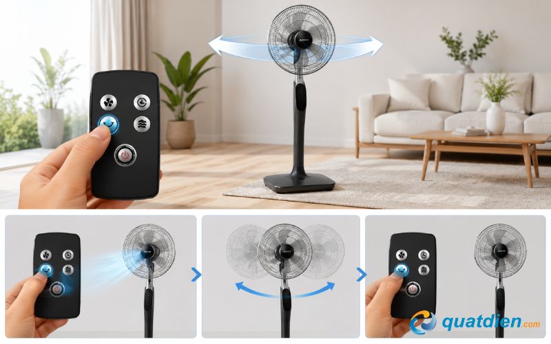 Cách bật chế độ đảo gió quạt Mitsubishi bằng remote