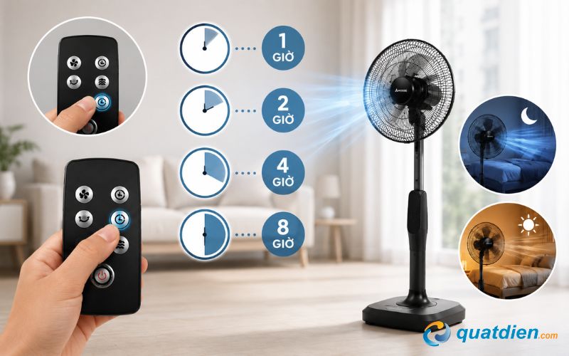 Cách hẹn giờ quạt Mitsubishi bằng remote