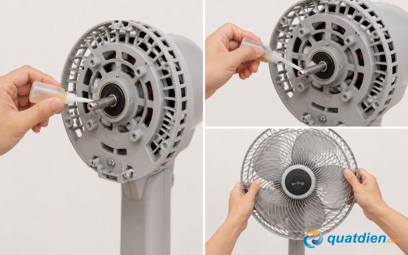 Tra dầu vào trục quay của quạt Mitsubishi
