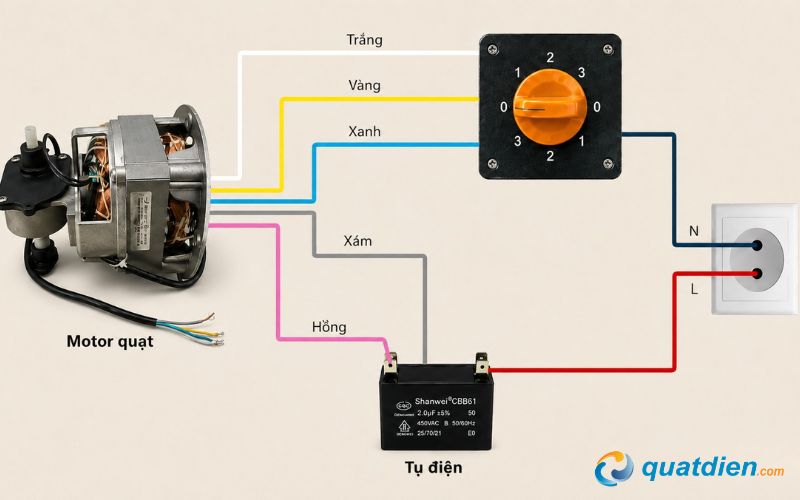 Sơ đồ đấu dây quạt Asia chuẩn kỹ thuật