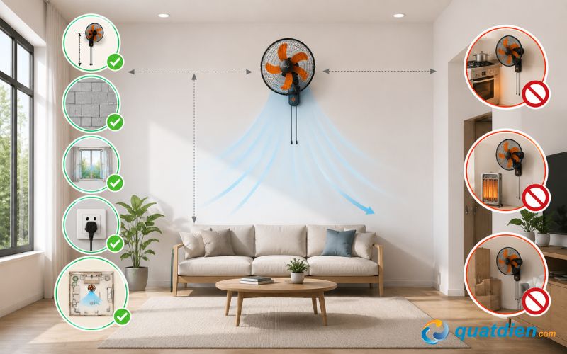 Cách chọn vị trí lắp quạt treo tường Asia phù hợp