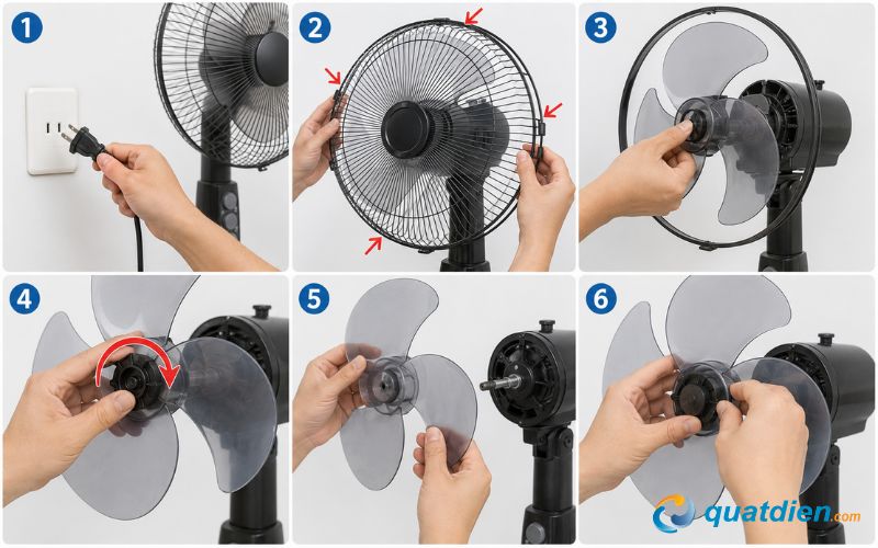 Các bước thực hiện tháo cánh quạt Asia