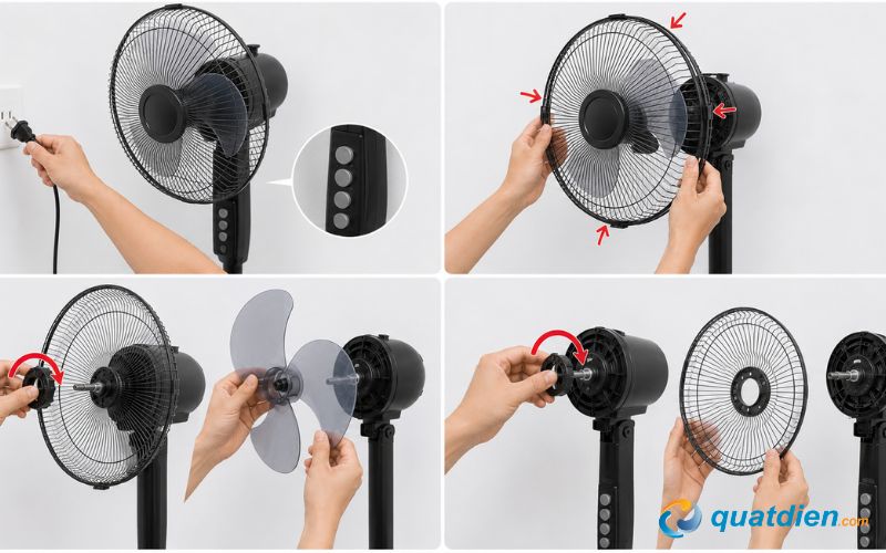 Các bước tháo quạt Asia đứng và lửng
