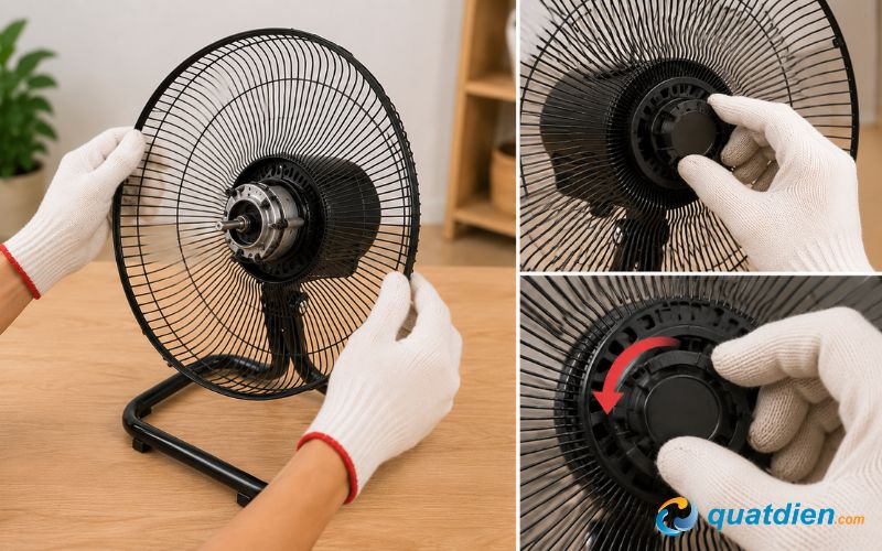 Các bước thực hiện tháo lồng quạt sàn phía sau