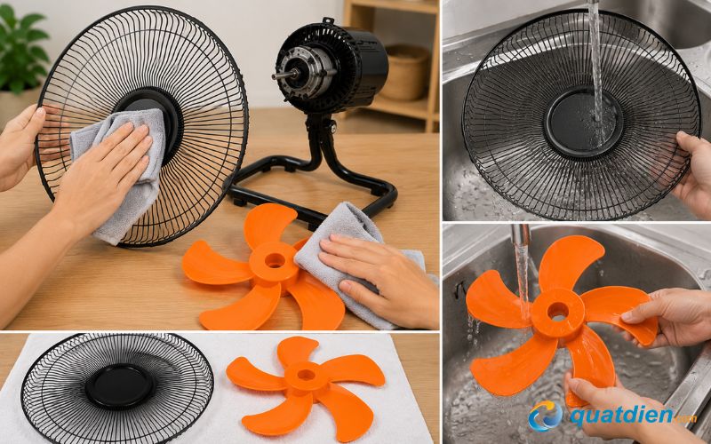 Vệ sinh lồng quạt và cánh quạt sàn