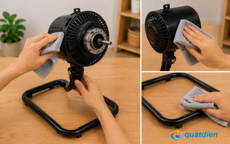 Vệ sinh và lau các bộ phần còn lại của quạt sàn Asia