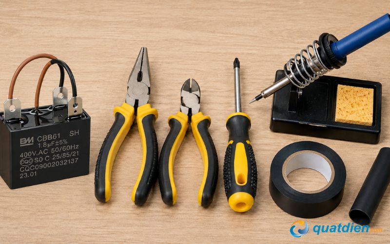 Các dụng cụ cần để thay tụ cho quạt điện Asia