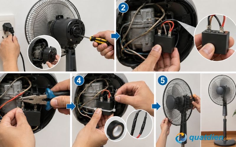 Các bước thực hiện cách thay tụ quạt Asia