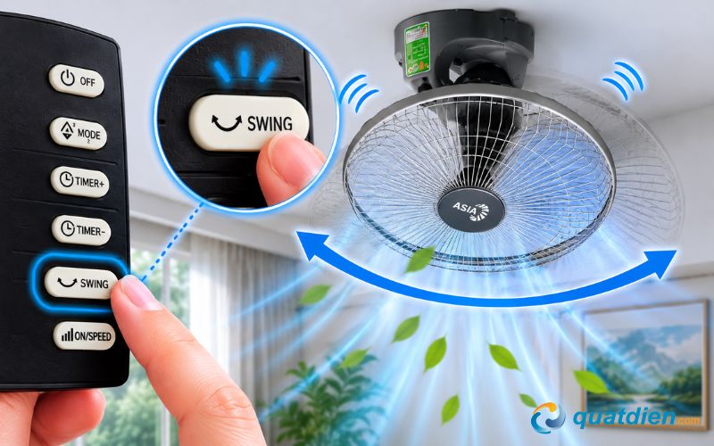 Cách bật chế độ đảo gió cho quạt Asia có remote