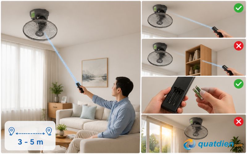 Cách sử dụng remote quạt Asia để quạt nhận tín hiệu tốt