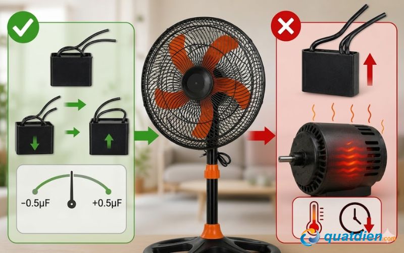 Nguyên tắc khi đấu tụ điện vào quạt