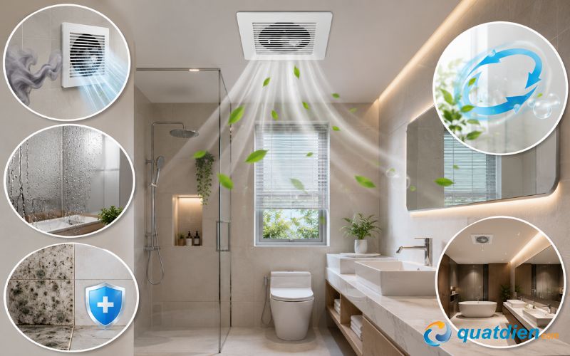 Quạt hút phòng tắm giúp khử mùi và lưu thông không khí hiệu quả