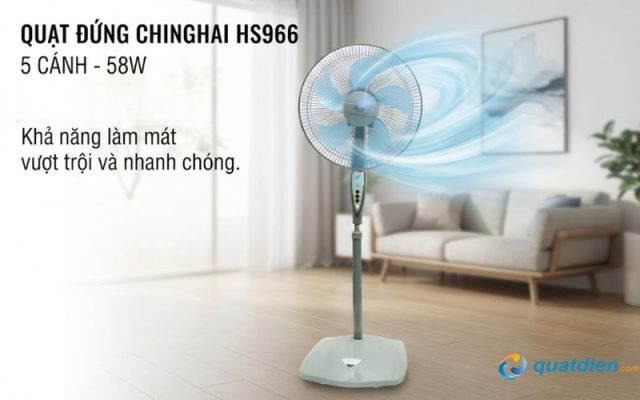 Công suất 58W với thiết kế 5 cánh tạo luồng gió mạnh mẽ, làm mát nhanh chóng
