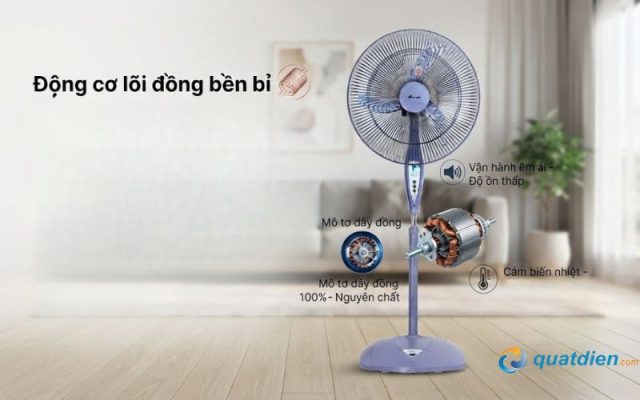 Động cơ lõi đồng bền bỉ của quạt cây Chinghai HS966 5 cánh 58W