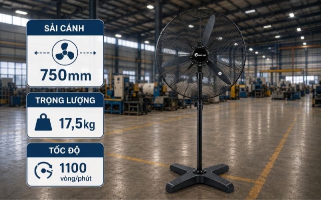 Quạt đứng công nghiệp Chinghai HS28-ĐN3Đ có khối lượng lớn khó đổ ngã