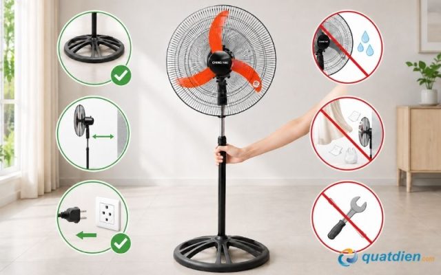Những lưu ý giúp sử dụng quạt đứng công nghiệp Chinghai HS912 53w an toàn và bền lâu