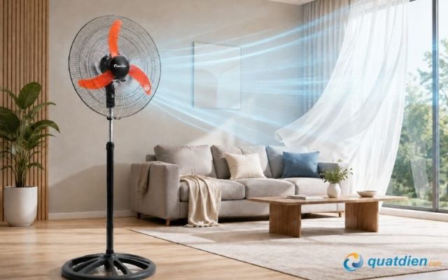 Đế tròn rộng giúp quạt cân bằng tốt và vận hành ổn định hơn.