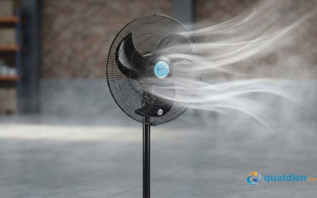 Tạo luồng gió mạnh của quạt đứng công nghiệp Chinghai HS920B 3 cánh đen 132W