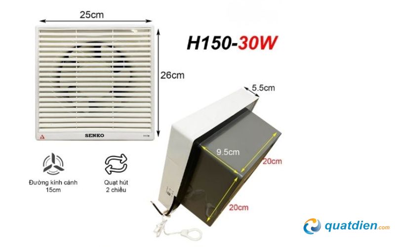 Quạt gió loại gắn tường 2 chiều mã H150