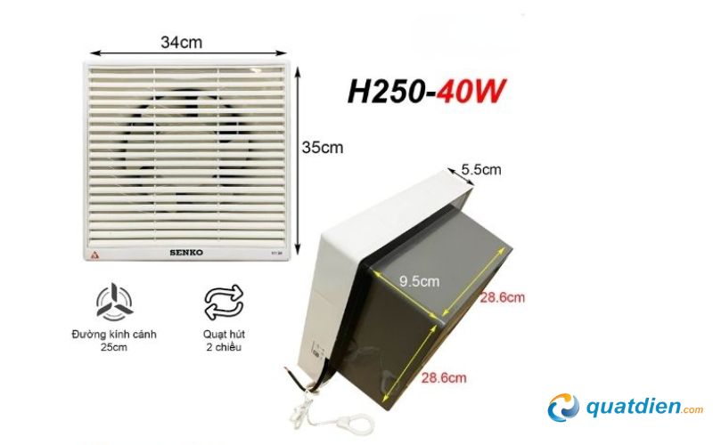 Quạt hút gắn tường 2 chiều mã H250