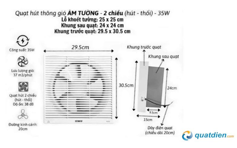 Quạt hút loại gắn tường 2 chiều H200