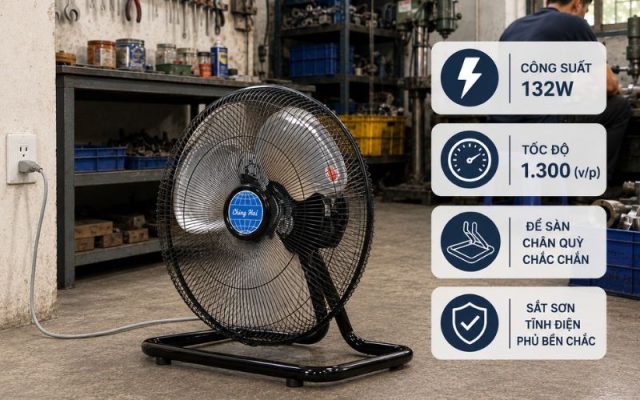 Quạt sàn Chinghai FF920B có công suất lớn phù hợp với nhiều môi trường
