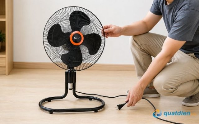 Kiểm tra lồng quạt và dây nguồn Quạt sàn rút Chinghai FF2318 trước khi sử dụng