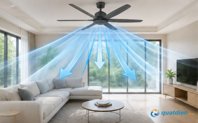 Sải cánh dài của quạt giúp luồn gió đến khắp cả căn phòng
