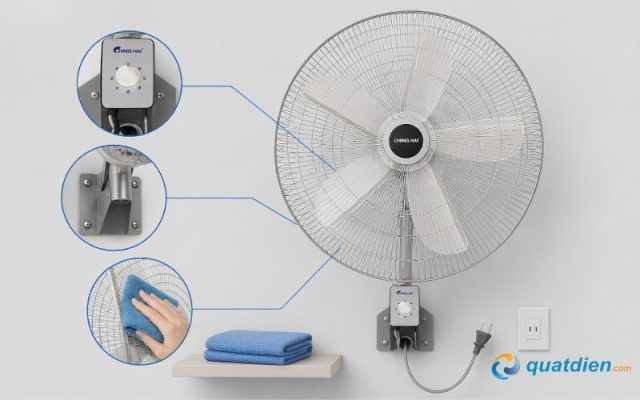 Hướng dẫn sử dụng và vệ sinh Quạt treo tường Chinghai W2518 an toàn