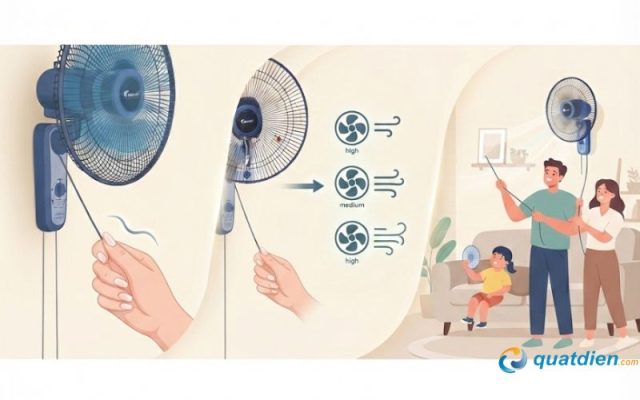 Dễ dàng tùy chỉnh mức độ gió theo ý muốn với cơ chế công tắc 2 dây kéo cực kỳ linh hoạt