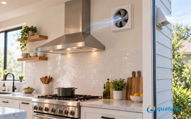 Nên lựa chọn vị trí cao, thông thoáng để lắp quạt hút mùi bếp