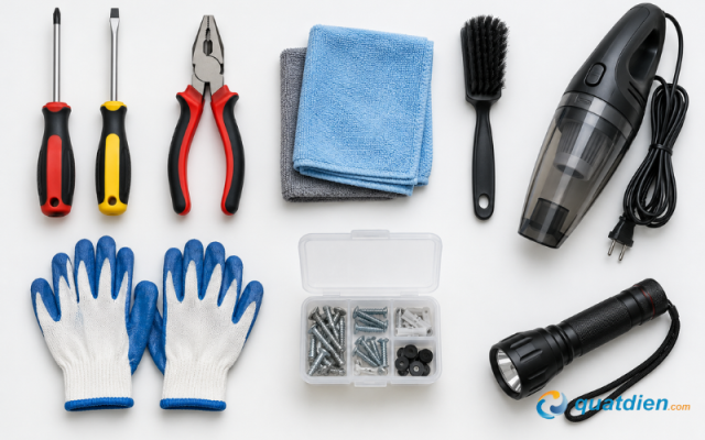 Chuẩn bị đầy đủ dụng cụ để việc vệ sinh quạt được thuận tiện hơn