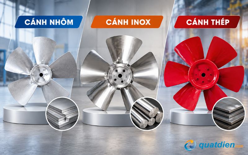 Các kiêu loại cánh được làm từ nhôm, inox, thép