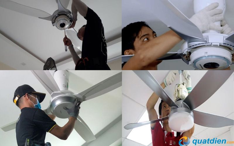 Cố định móc vào kết cấu chịu lực để hỗ trợ treo quạt an toàn