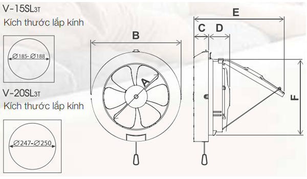 Quạt hút ốp vách kính Mitsubishi V-20SL3T