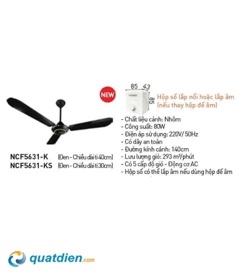 Quạt trần Nanoco 3 cánh NCF5631-K-3