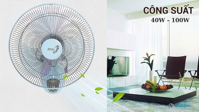 Công suất quạt treo tường từ 40W- 100W giúp tiết kiệm điện.