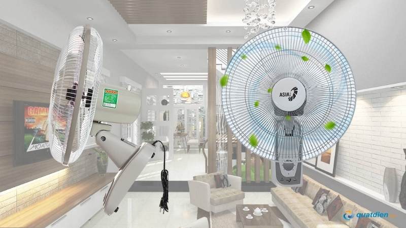 Quạt treo tường có ba mức gió: nhẹ, trung bình, mạnh.