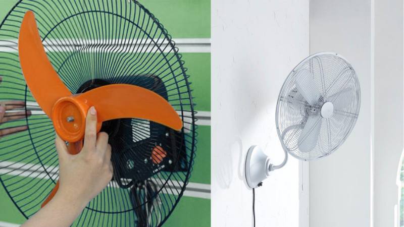 Quạt treo tường gắn cố định giúp tiết kiệm tối đa không gian.