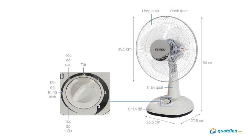 Kích thước quạt để bàn phù hợp nhiều không gian nhỏ.