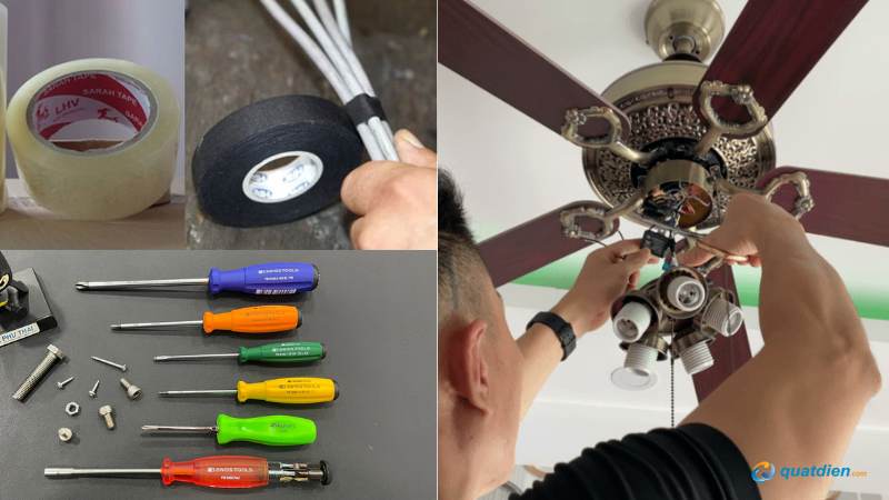 Chuẩn bị kìm, tua vít, băng keo và tụ mới