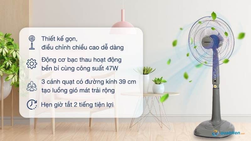 Quạt đứng Senko DH1600 3 cánh mát mạnh