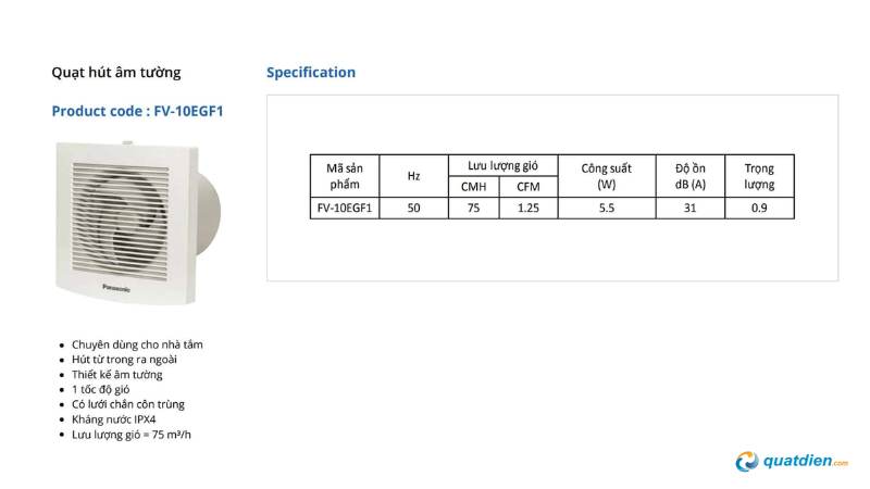 Kích thước quạt hút mùi âm tường phổ biến từ 150–250mm