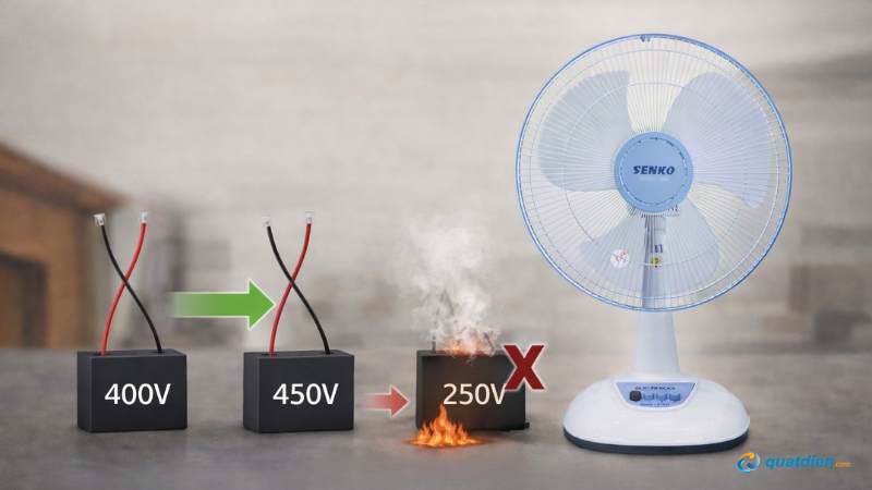Tụ 400V–450V là lựa chọn chuẩn cho quạt điện