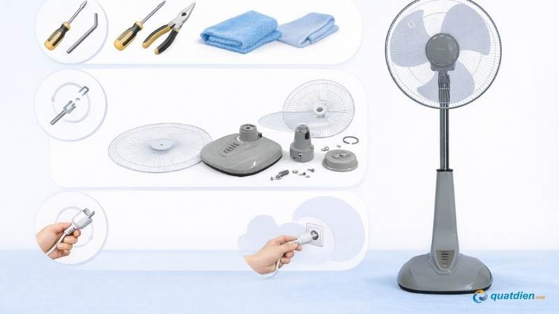 Tua vít, kìm và khăn lau là bộ cơ bản cần có khi lắp quạt Senko
