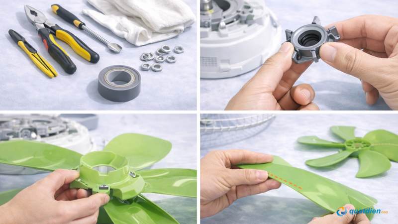 Kiểm tra tán cánh trước khi lắp quạt Senko 5 cánh