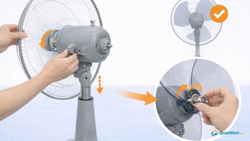Gắn lồng sau vào motor và siết tán lồng chắc chắn
