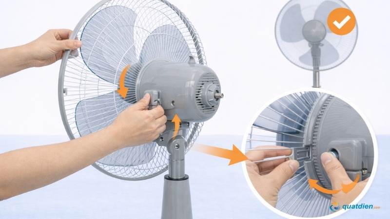 Đảm bảo các ngàm lồng quạt khớp chặt và chắc chắn